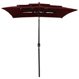 Vidaxl Parasol 3-lags med aluminiumstang 2x2 m Bordeaux rød