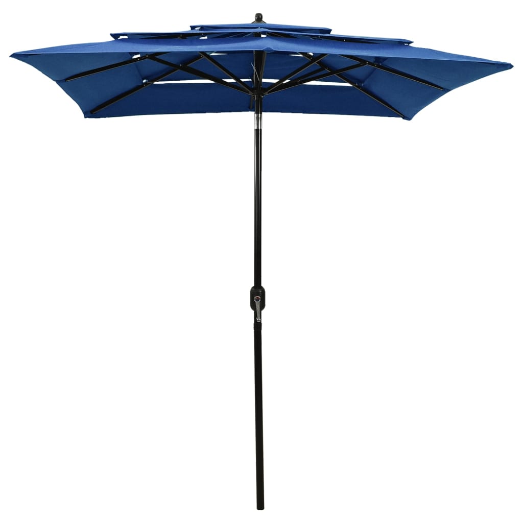 Vidaxl Parasol a 3 strati con polo in alluminio 2x2 m azzurro blu