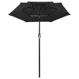 Vidaxl Parasol 3 capas con poste de aluminio 2 m negro