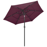 Vidaxl parasol 3-laags met aluminium paal 2,5 m bordeauxrood