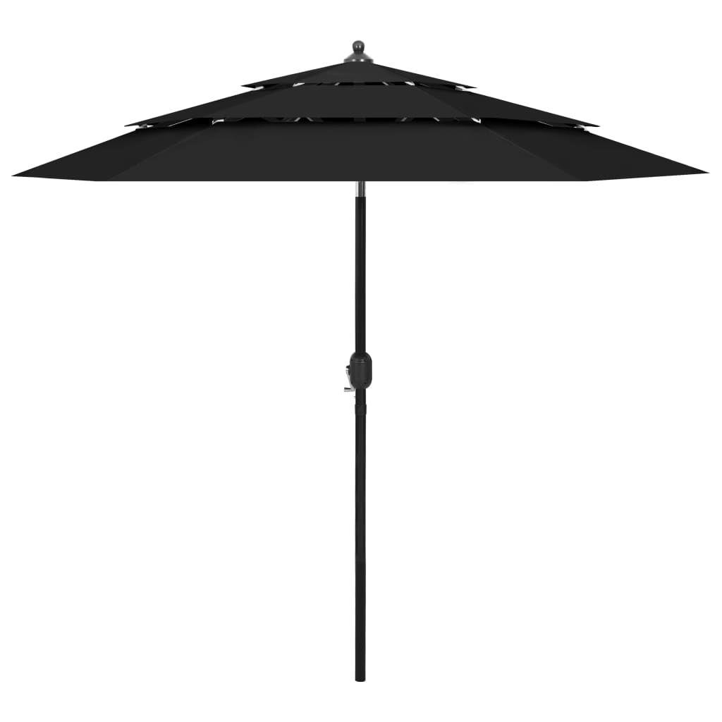 Vidaxl Parasol 3 capas con poste de aluminio 2.5 m negro