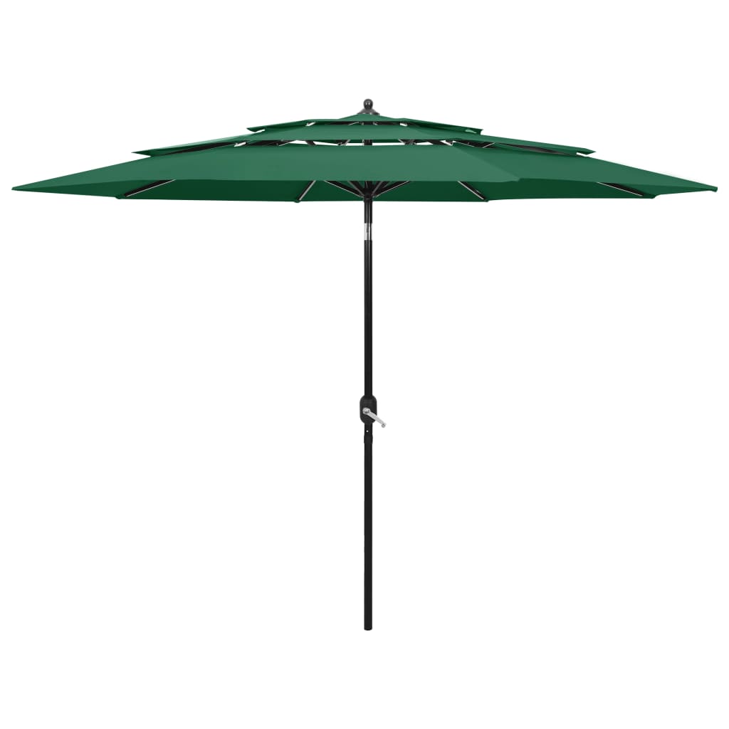 Vidaxl Parasol 3 capas con poste de aluminio 3 m verde