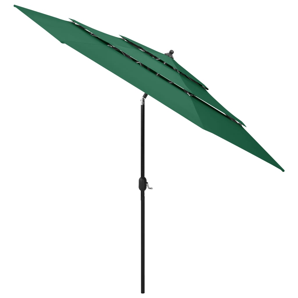 Vidaxl Parasol 3 capas con poste de aluminio 3 m verde