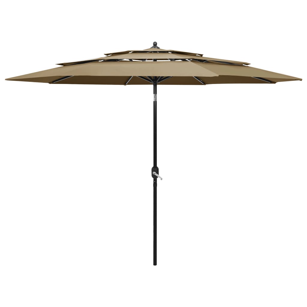 Vidaxl Parasol 3 capas con poste de aluminio 3 m taupe