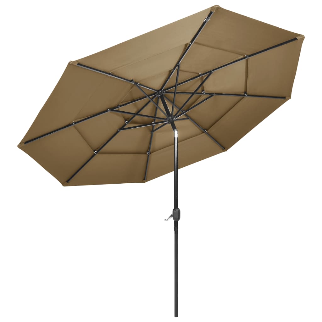 Vidaxl Parasol 3 capas con poste de aluminio 3 m taupe