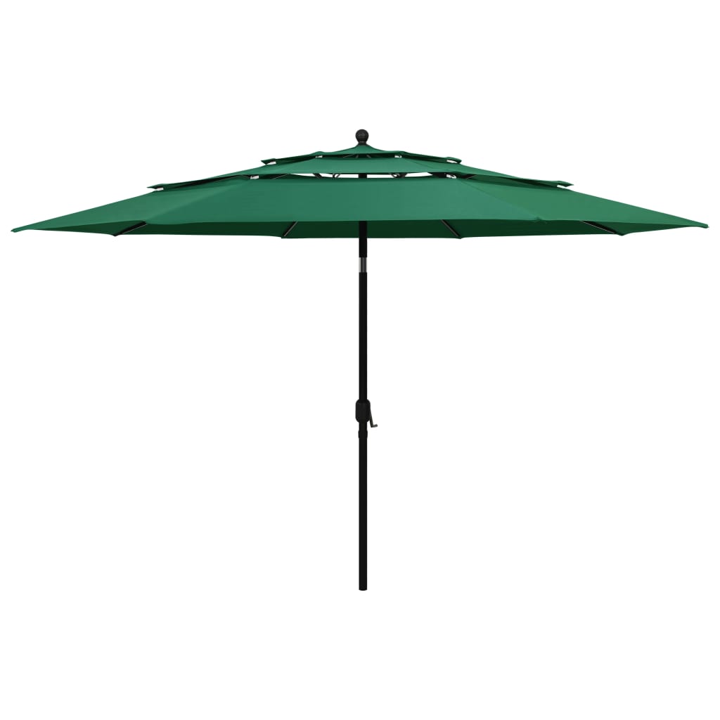 Vidaxl Parasol 3 capas con poste de aluminio de 3.5 m verde