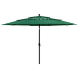 Vidaxl Parasol 3 capas con poste de aluminio de 3.5 m verde