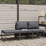 Vidaxl 3-delige loungeset met kussens poly rattan grijs