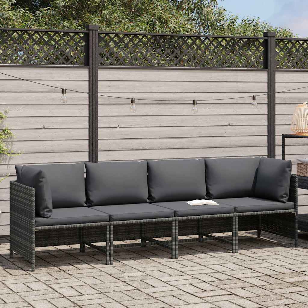 Vidaxl tuinbank 4-zits met kussens poly rattan grijs