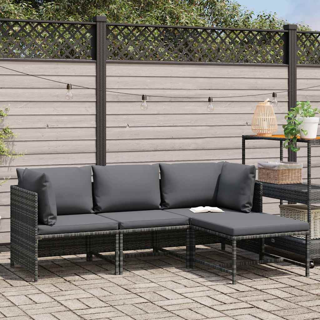 Vidaxl 4-delige loungeset met kussens poly rattan grijs