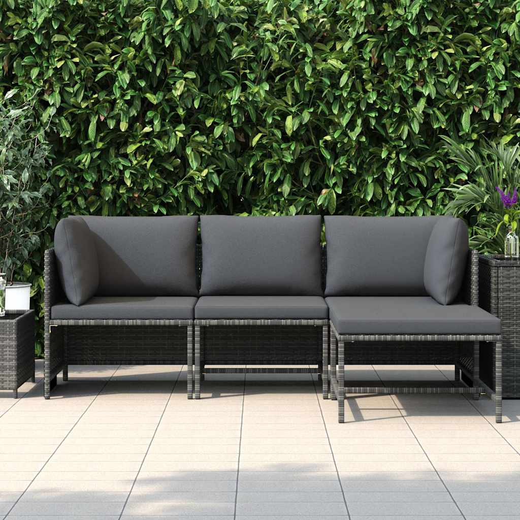 Vidaxl 4-delige loungeset met kussens poly rattan grijs