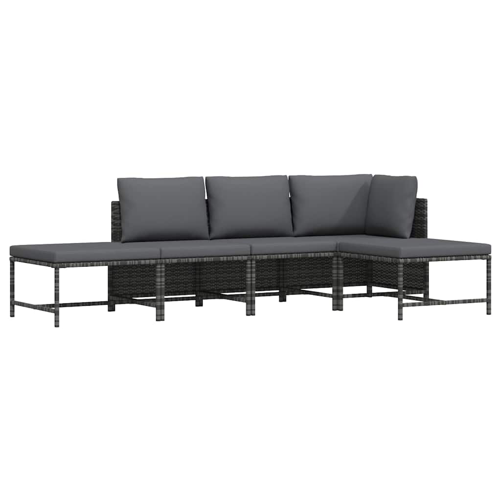 Vidaxl 5-delige loungeset met kussens poly rattan grijs