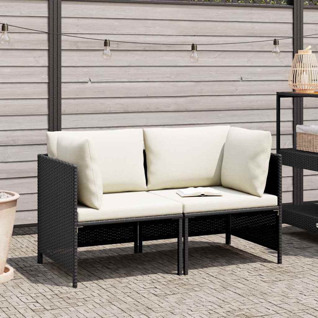 Vidaxl tuinbank 2-zits met kussens poly rattan zwart