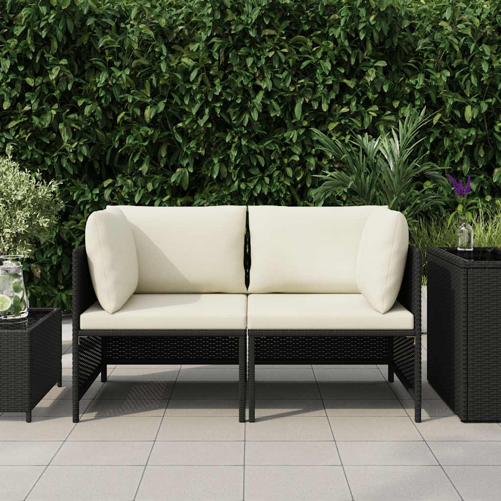 Vidaxl tuinbank 2-zits met kussens poly rattan zwart