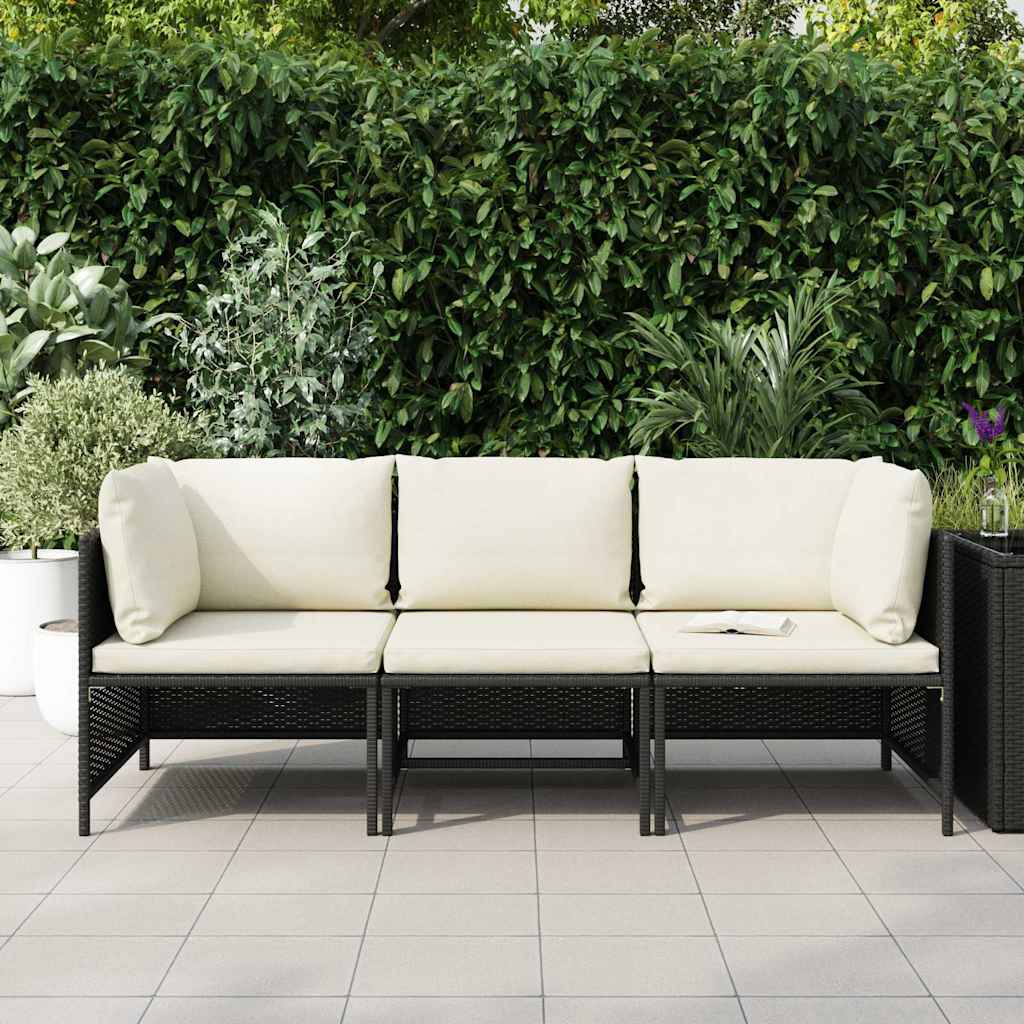 Vidaxl tuinbank 3-zits met kussens poly rattan zwart