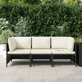 Vidaxl tuinbank 3-zits met kussens poly rattan zwart