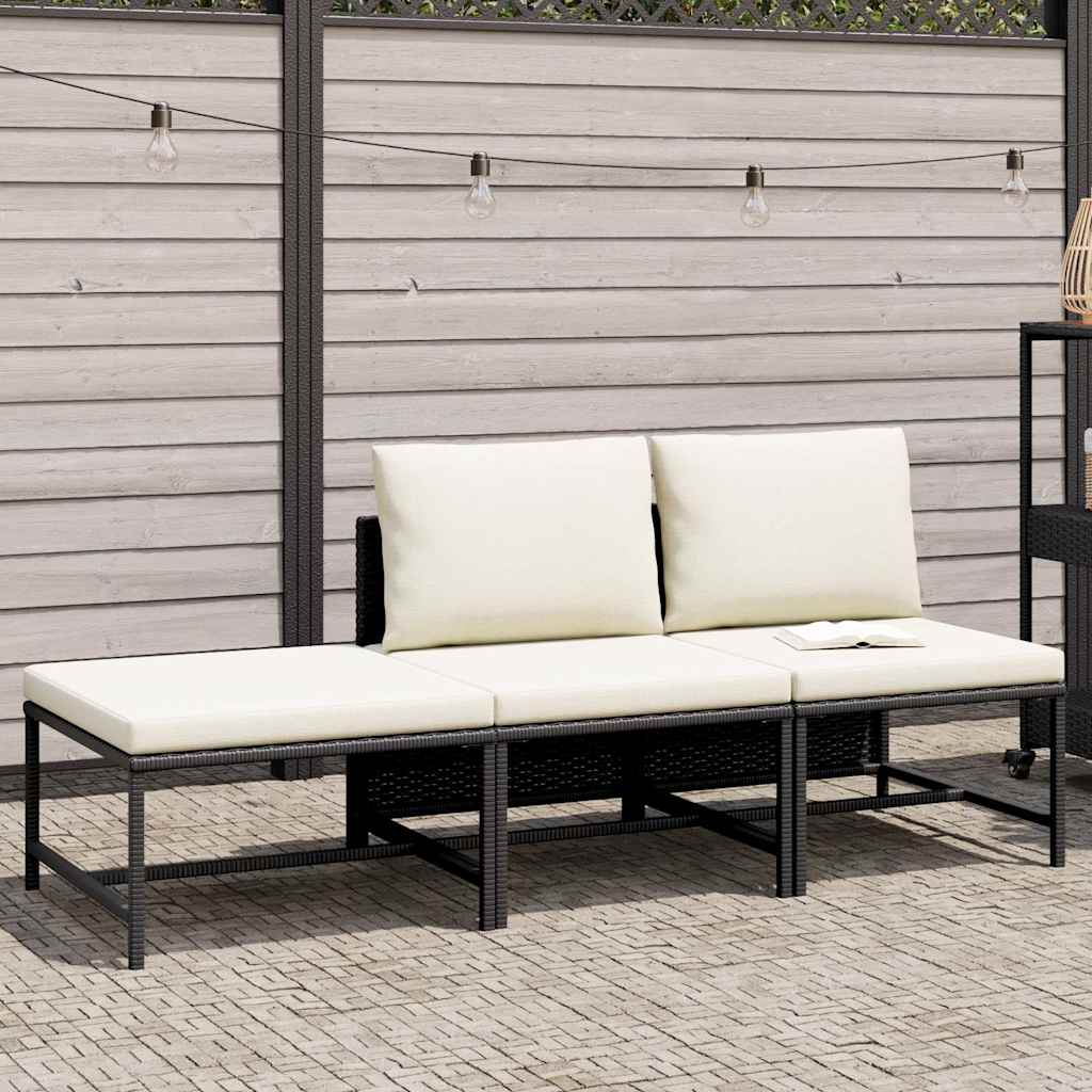 Vidaxl 3-delige loungeset met kussens poly rattan zwart