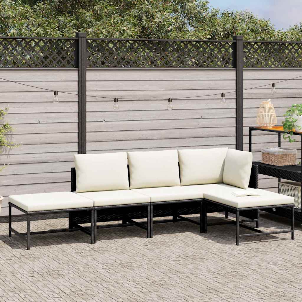 Vidaxl 5-delige loungeset met kussens poly rattan zwart