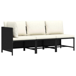 Vidaxl 3-delige loungeset met kussens poly rattan zwart