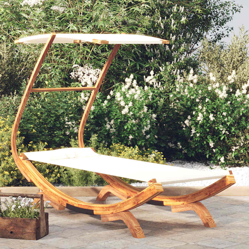 Vidaxl loungebed met luifel 100x190x134 cm massief gebogen hout crème