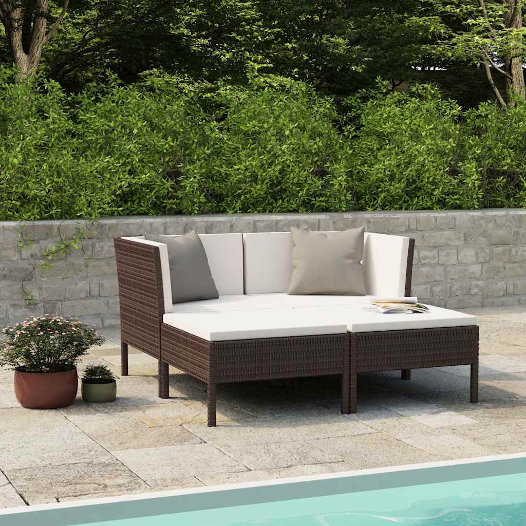 Vidaxl 4-delige loungeset met kussens poly rattan bruin