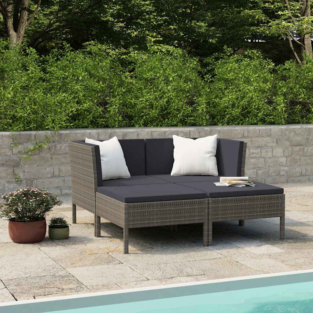 Vidaxl 4-delige loungeset met kussens poly rattan grijs