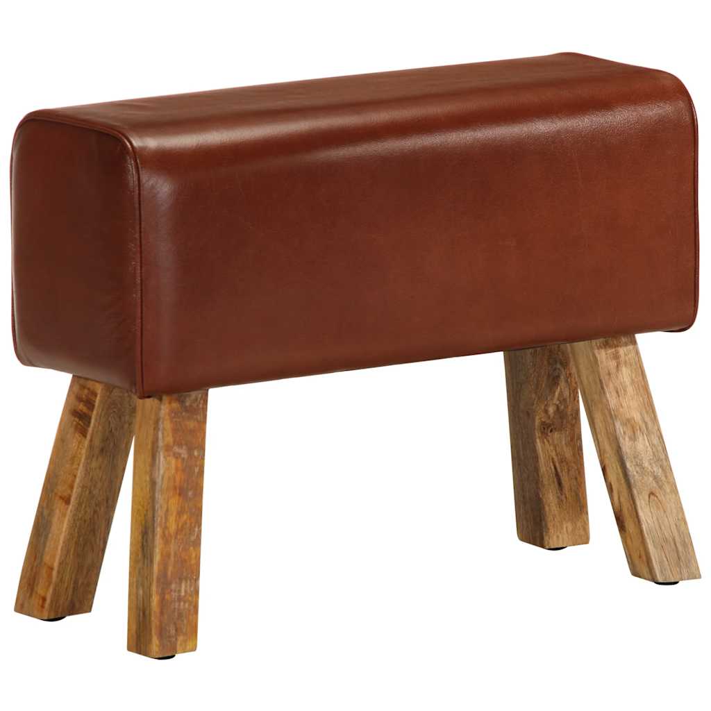 Vidaxl bankje turnbok 58 cm echt leer en massief mangohout bruin
