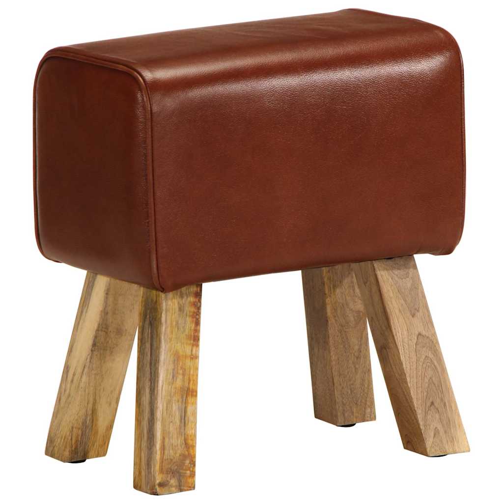 Vidaxl bankje turnbok 38 cm echt leer en massief mangohout bruin