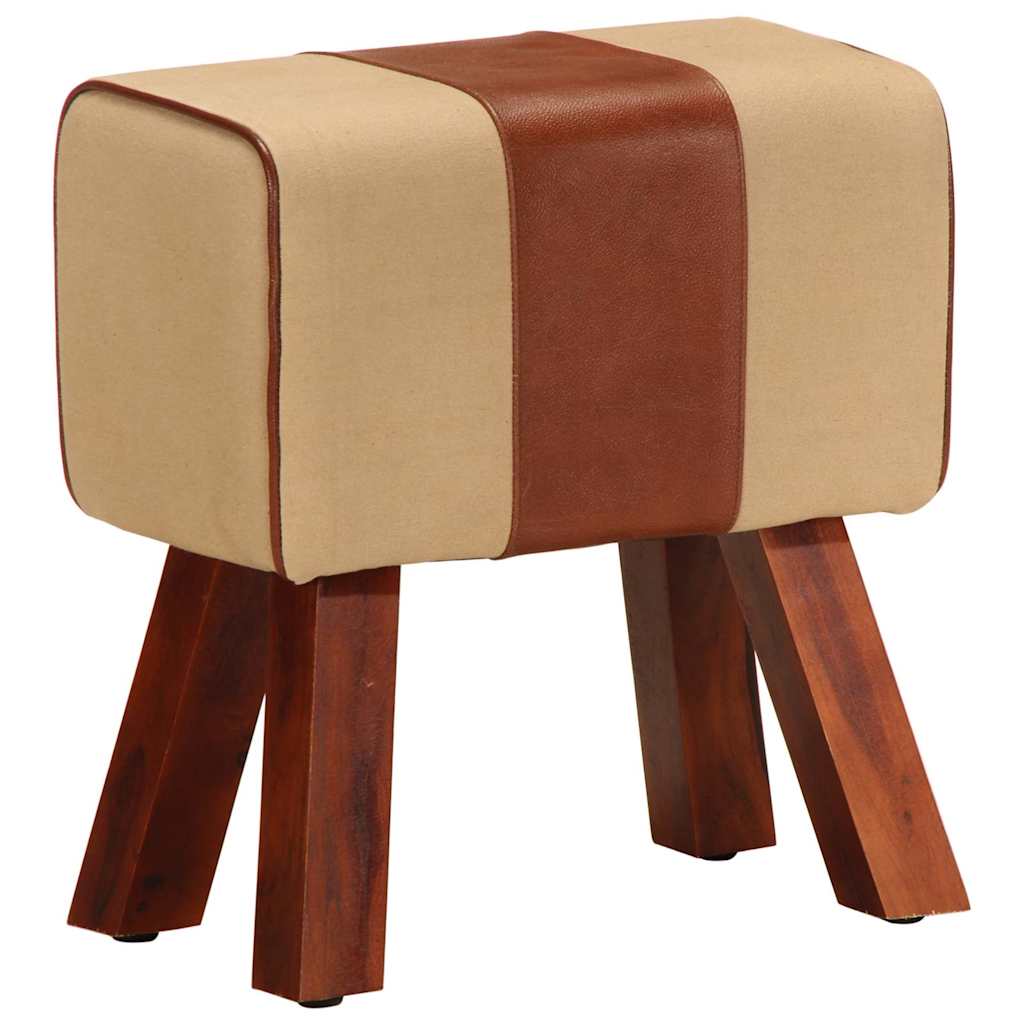 Vidaxl bankje turnbok 38 cm echt leer en massief mangohout bruin
