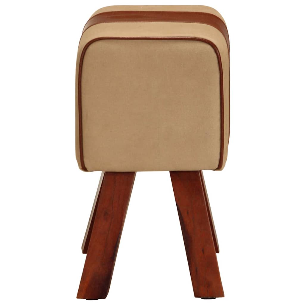 Vidaxl bankje turnbok 38 cm echt leer en massief mangohout bruin