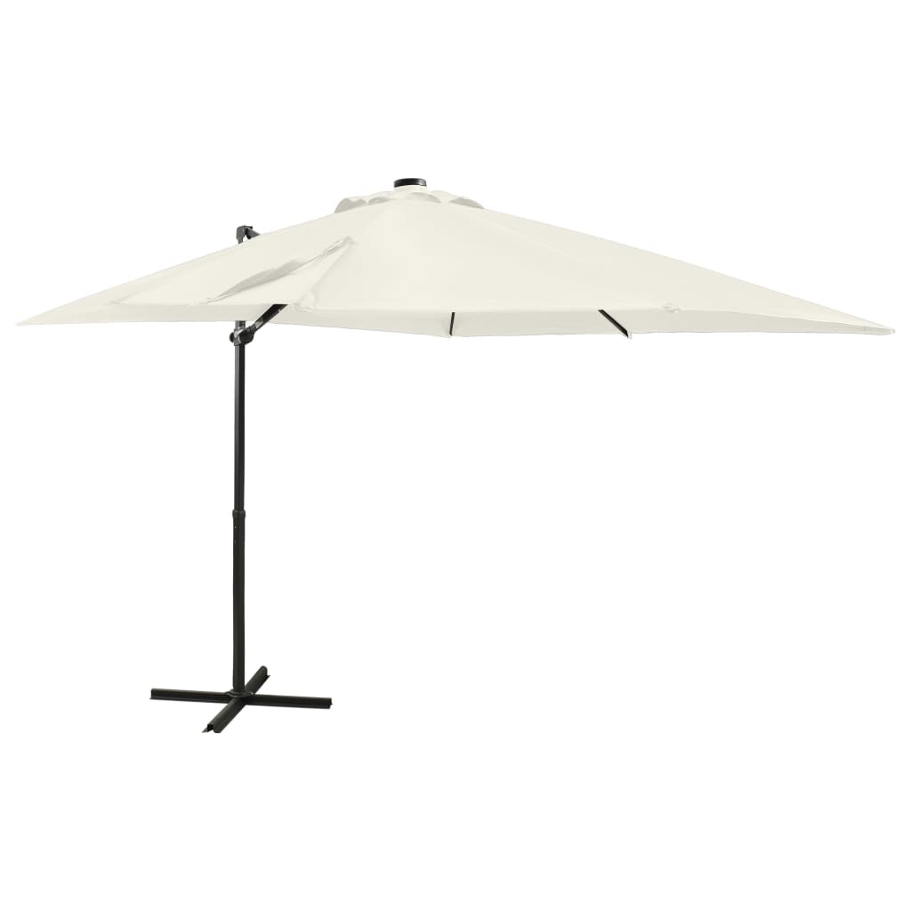 Vidaxl flytende parasol med stolpe og LED-belysning 250 cm sandfarget