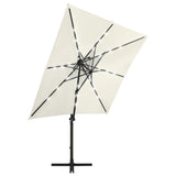 Vidaxl flytende parasol med stolpe og LED-belysning 250 cm sandfarget