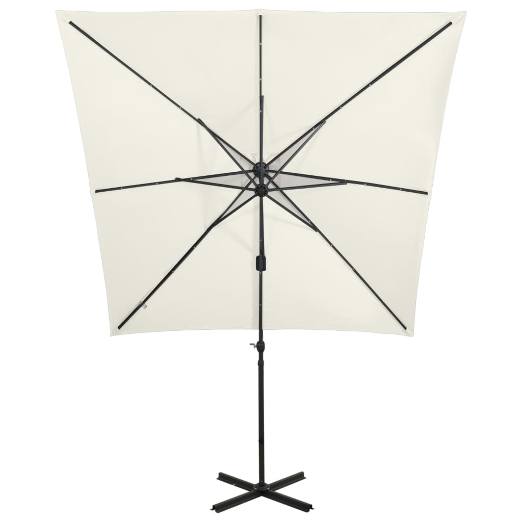 Vidaxl flytende parasol med stolpe og LED-belysning 250 cm sandfarget