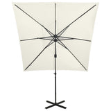 Vidaxl flytende parasol med stolpe og LED-belysning 250 cm sandfarget