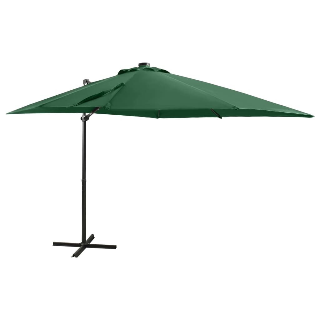 Vidaxl flytende parasol med stolpe og LED -belysning 250 cm grønn