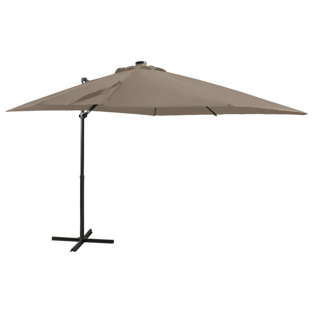 Vidaxl flytende parasol med stolpe og LED -belysning 250 cm taupe