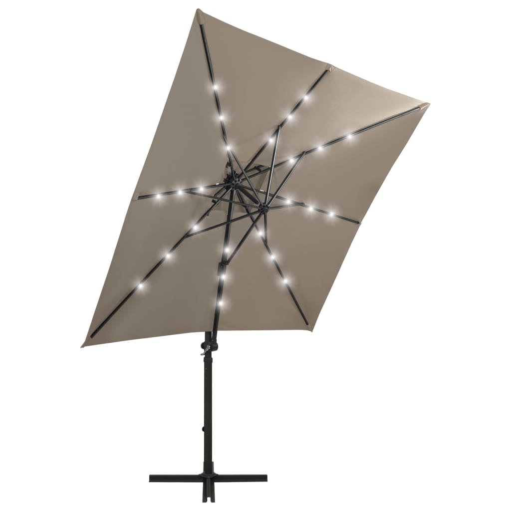 Vidaxl flytende parasol med stolpe og LED -belysning 250 cm taupe