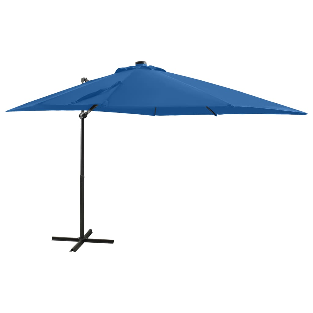 Vidaxl flytende parasol med stolpe og LED -belysning 250 cm Azure Blue