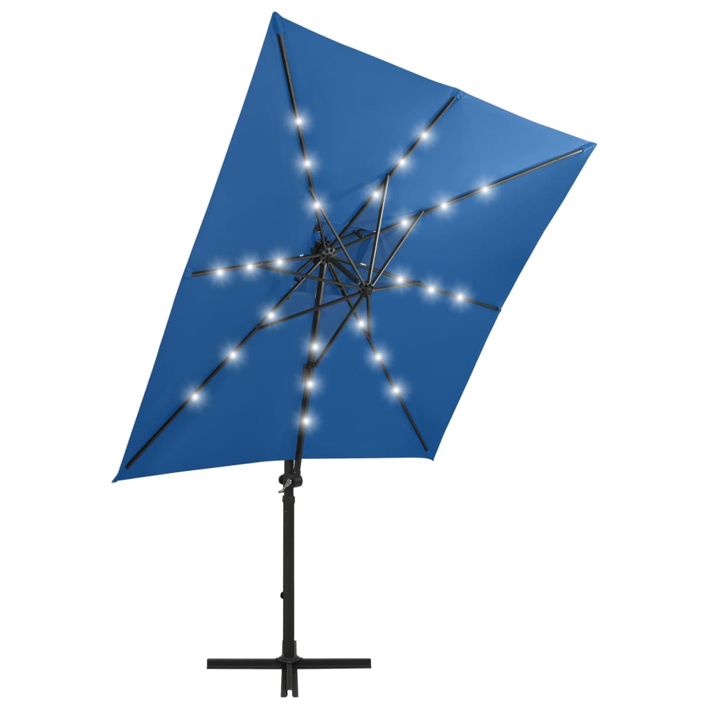 Vidaxl flytende parasol med stolpe og LED -belysning 250 cm Azure Blue