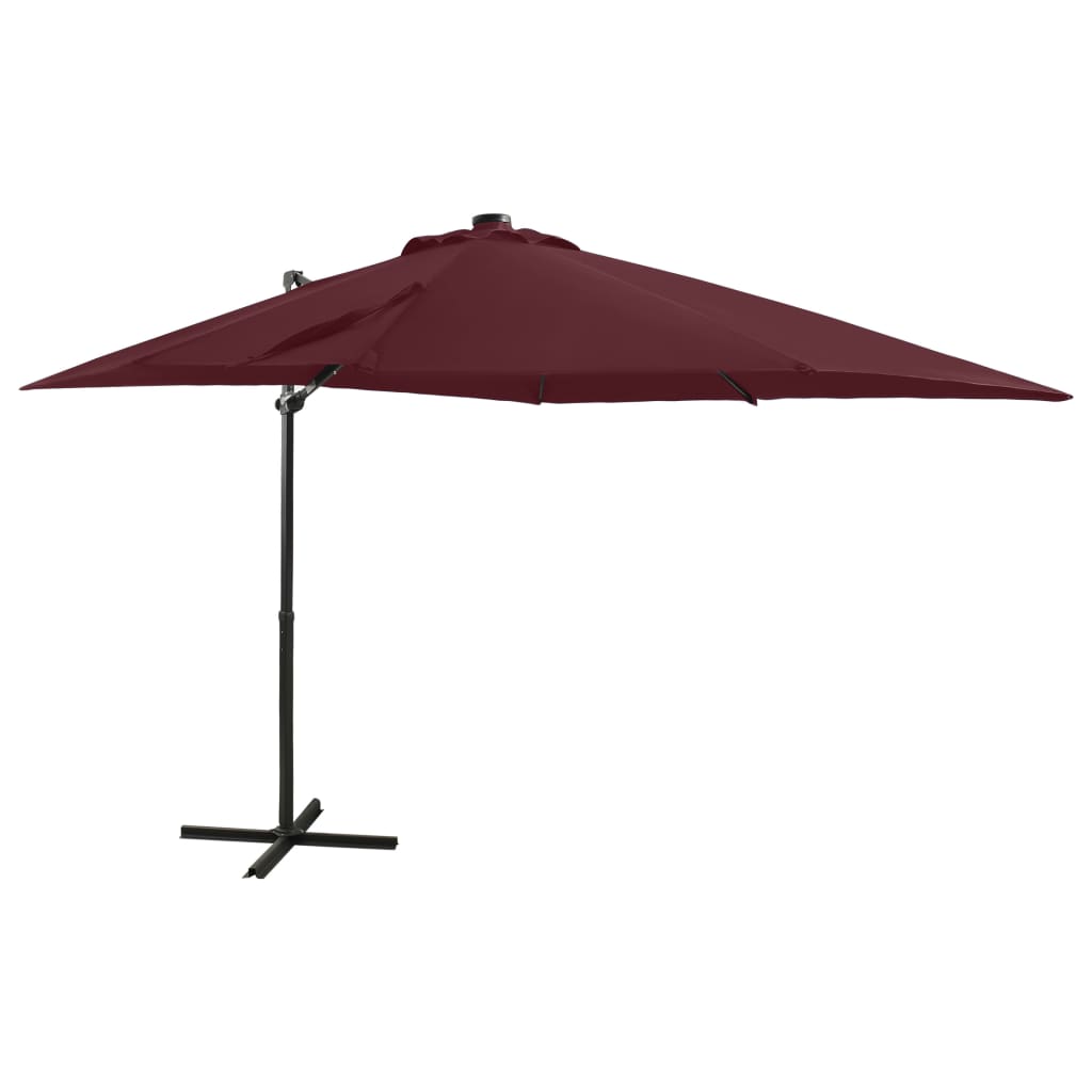 Vidaxl flytende parasol med stolpe og LED -belysning 250 cm Bordeaux rød