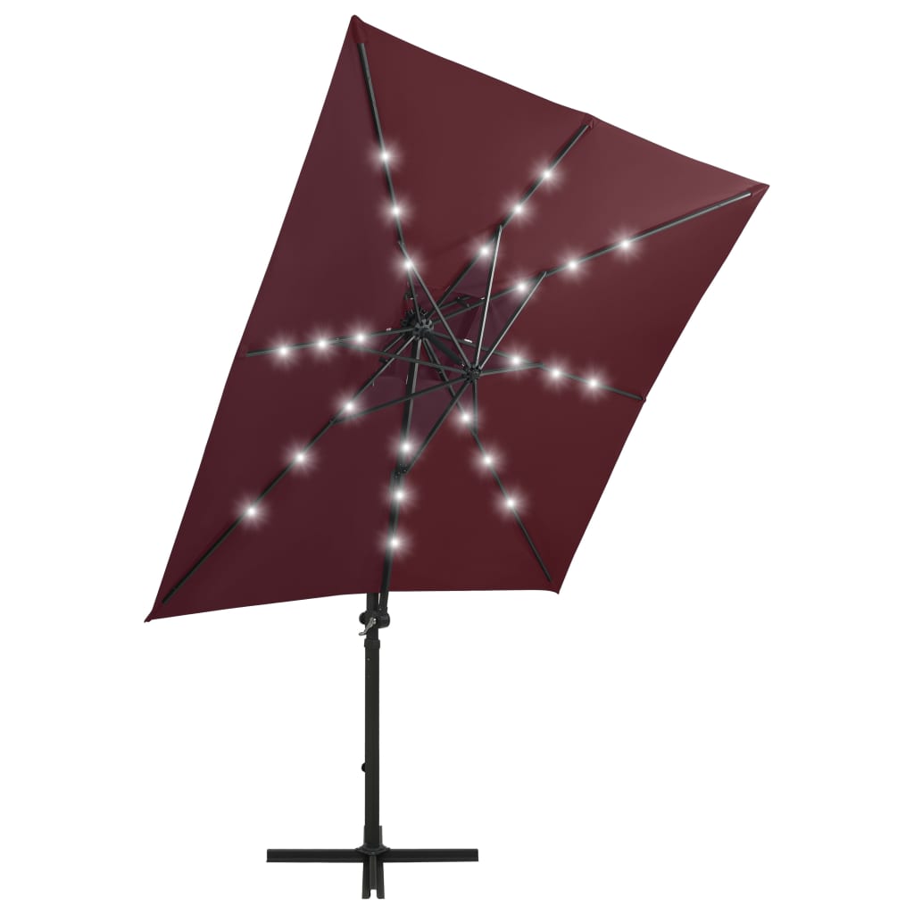 Vidaxl flytende parasol med stolpe og LED -belysning 250 cm Bordeaux rød