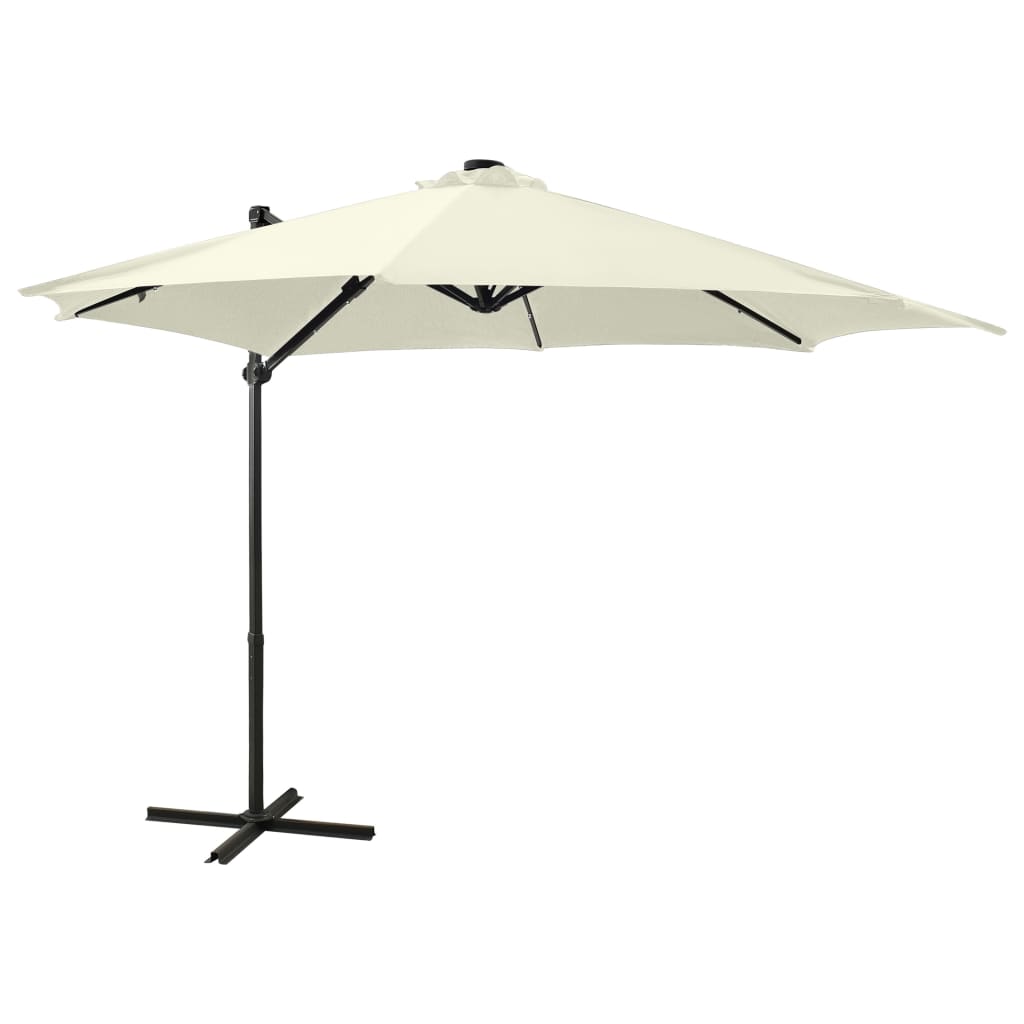 Vidaxl flytende parasol med stolpe og LED-belysning 300 cm sandfarget