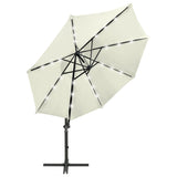 Vidaxl flytende parasol med stolpe og LED-belysning 300 cm sandfarget