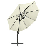 Vidaxl flytende parasol med stolpe og LED-belysning 300 cm sandfarget