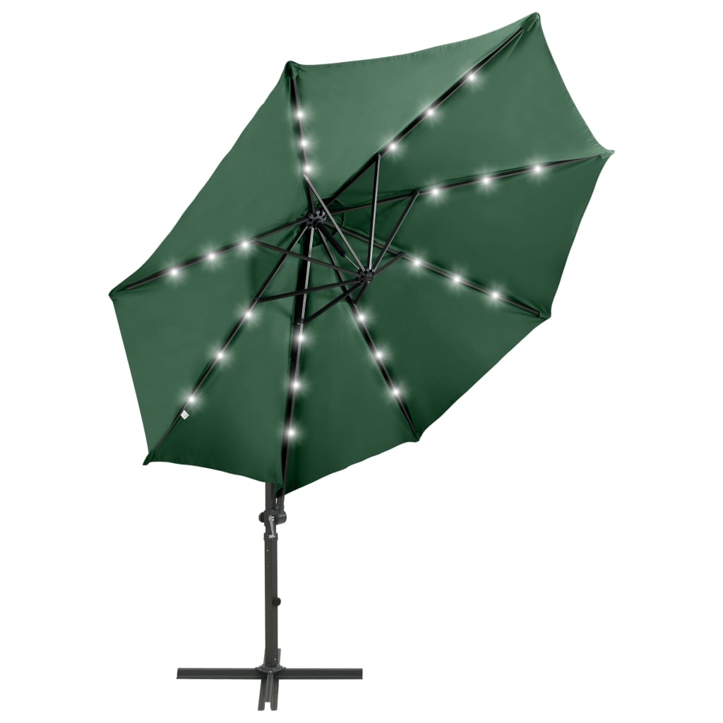 Vidaxl flytende parasol med stolpe og LED -belysning 300 cm grønn