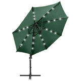 Vidaxl flytende parasol med stolpe og LED -belysning 300 cm grønn