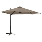 Vidaxl zweefparasol met paal en led-verlichting 300 cm taupe