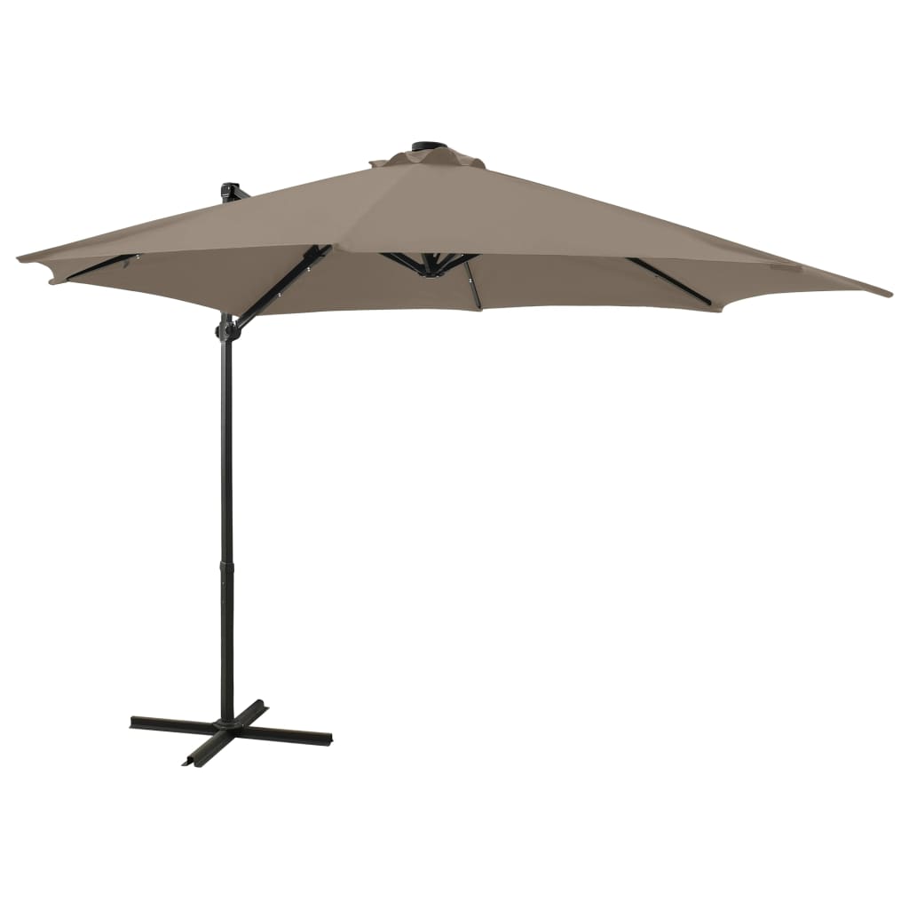 Vidaxl flytende parasol med stolpe og LED -belysning 300 cm taupe