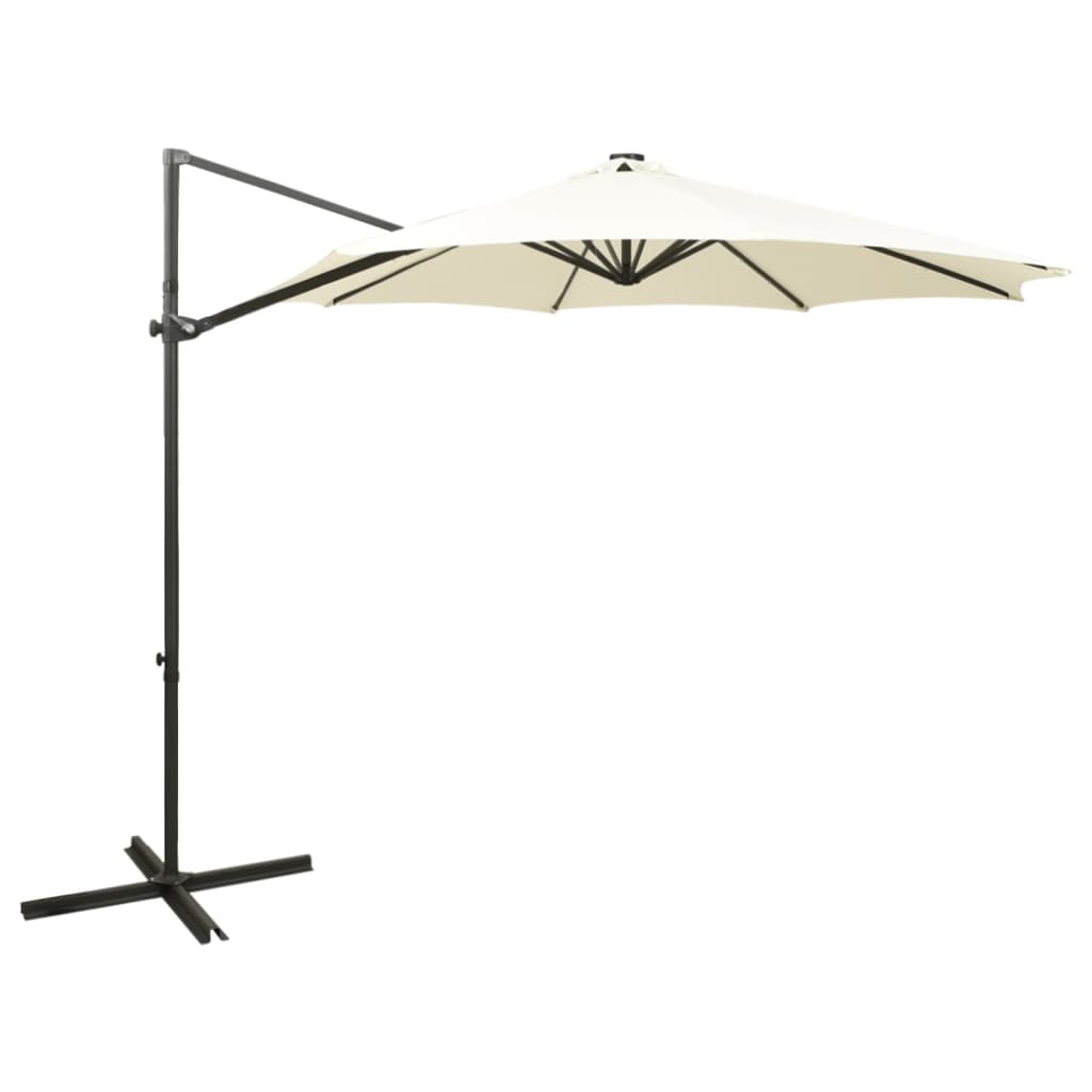 Vidaxl flytende parasol med stolpe og LED-belysning 300 cm sandfarget