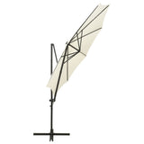 Vidaxl flytende parasol med stolpe og LED-belysning 300 cm sandfarget